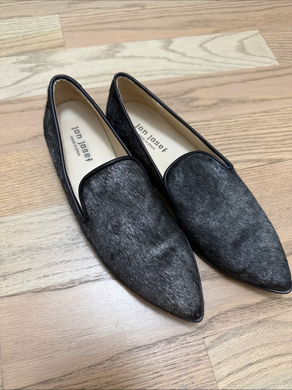 Jon Josef Women's Dark Gray Pointed Haircalf Loafers